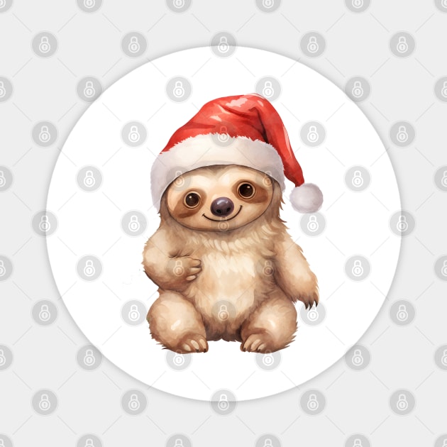 American Three-Toed Sloth in Santa Hat Magnet by Chromatic Fusion Studio